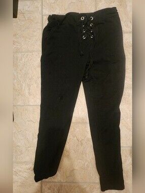 Woman's Black Lace-Up Jogger Pants